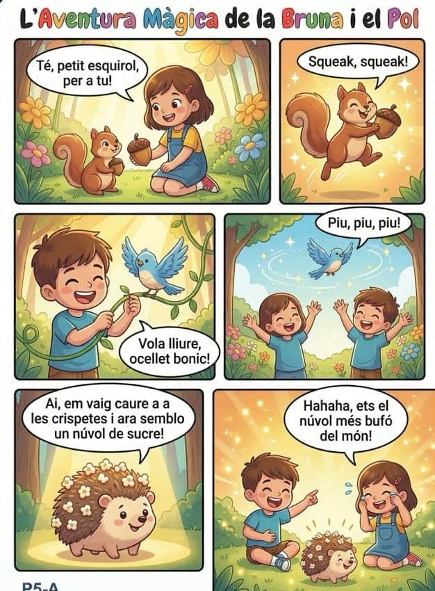 Comic-style interior page divided into illustrated story panels with characters mid-scene
